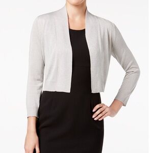 Calvin Klein Silver Metallic Glitter 3/4 Sleeve Open Front Knit Shrug Cardigan S